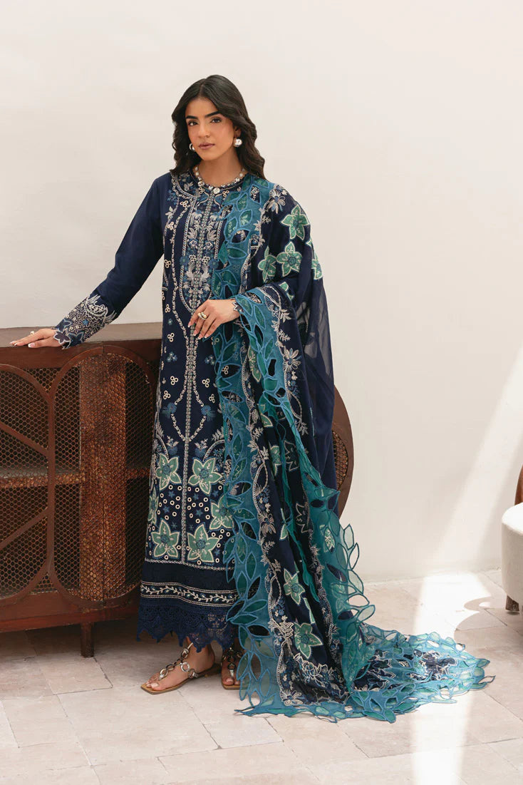 Zaha Premium Embroidered Lawn Dress (MLL-106 B Navy Blue)