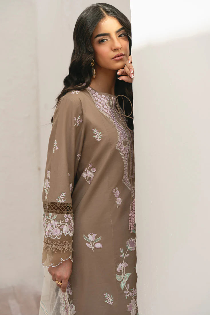 Sira Elegant 3 PC Embroidered Lawn Suit (MLL-107 B Beige Skin)