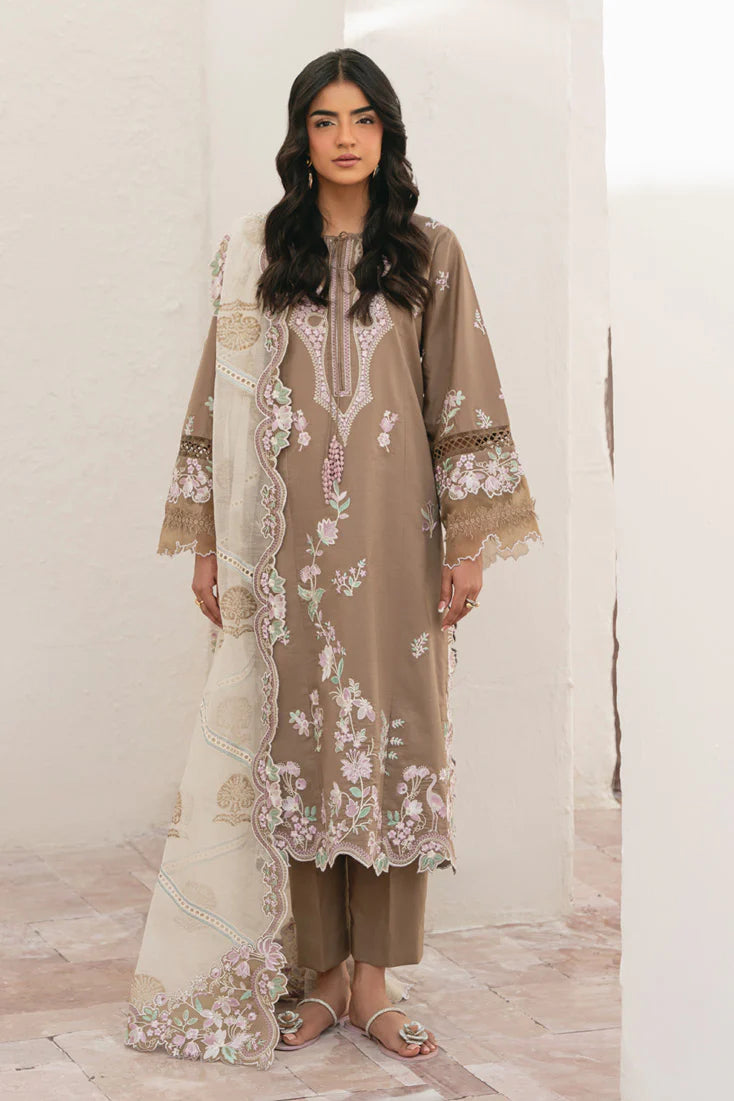 Sira Elegant 3 PC Embroidered Lawn Suit (MLL-107 B Beige Skin)
