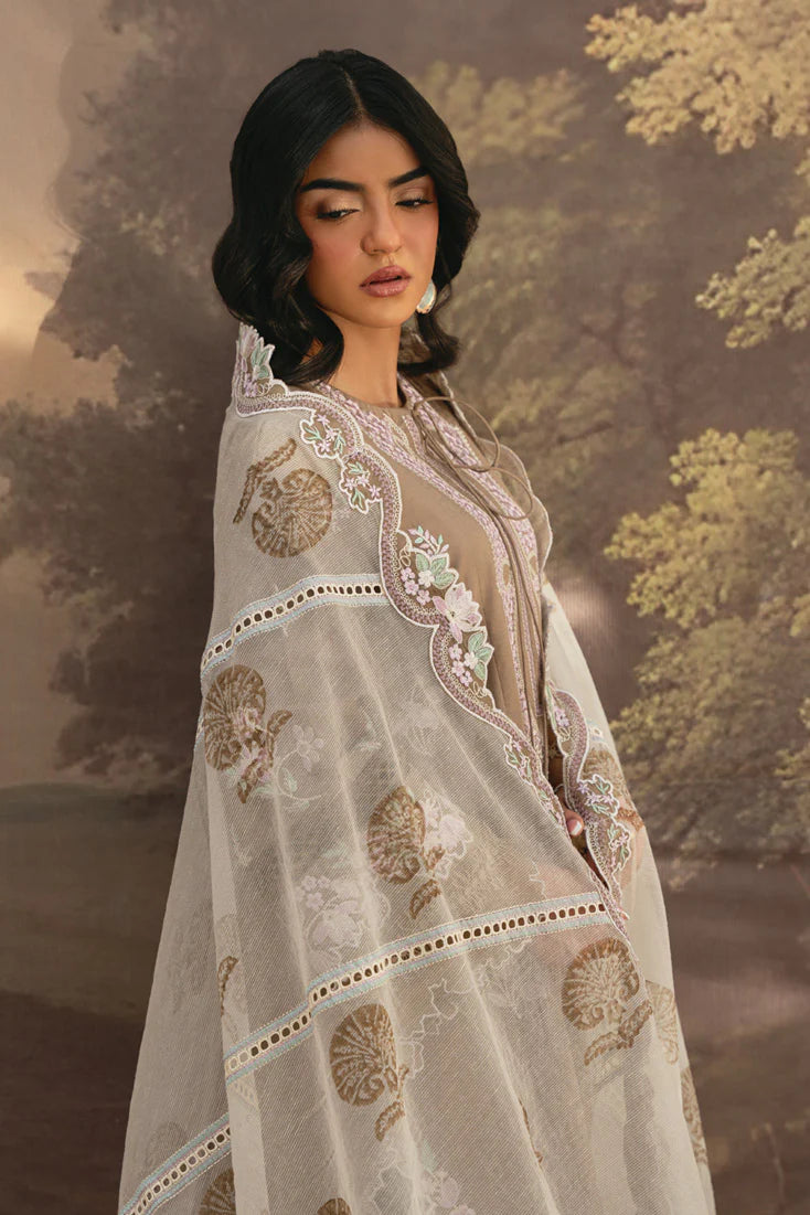 Sira Elegant 3 PC Embroidered Lawn Suit (MLL-107 B Beige Skin)